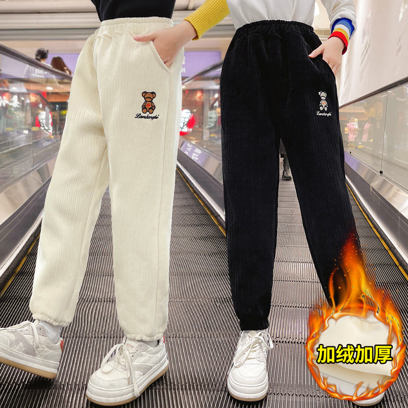 Girl gush pants autumn and winter outwear CUHK child girl integrated suede thickened chenille children bunches of pants