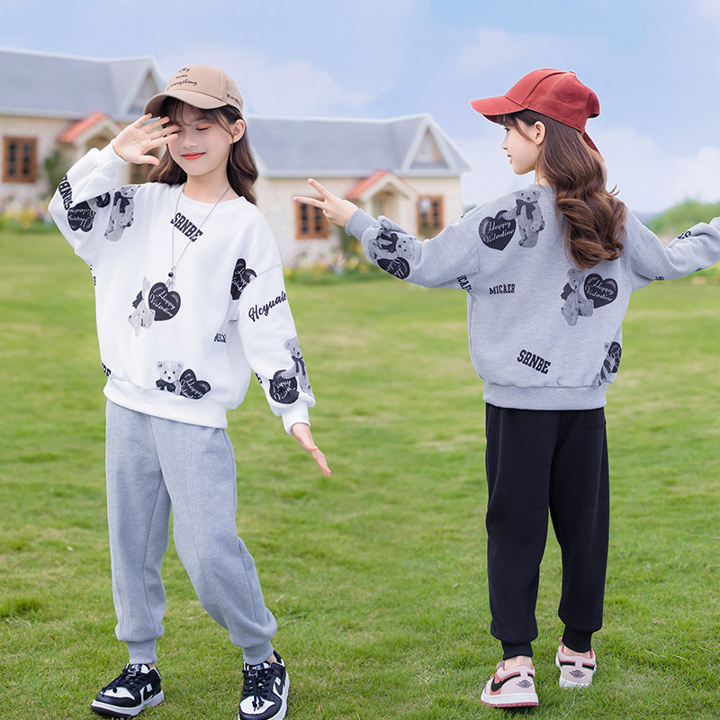Girl Suit Spring Autumn 2022 New CUHK Scout Net Red Ocean Children's Leisure Movement Two Suits