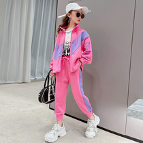 Girl Net Red Suit Spring Dress Foreign Air 2022 New CUHK Child Girl Spring Autumn Children Leisure Sports Two Sets