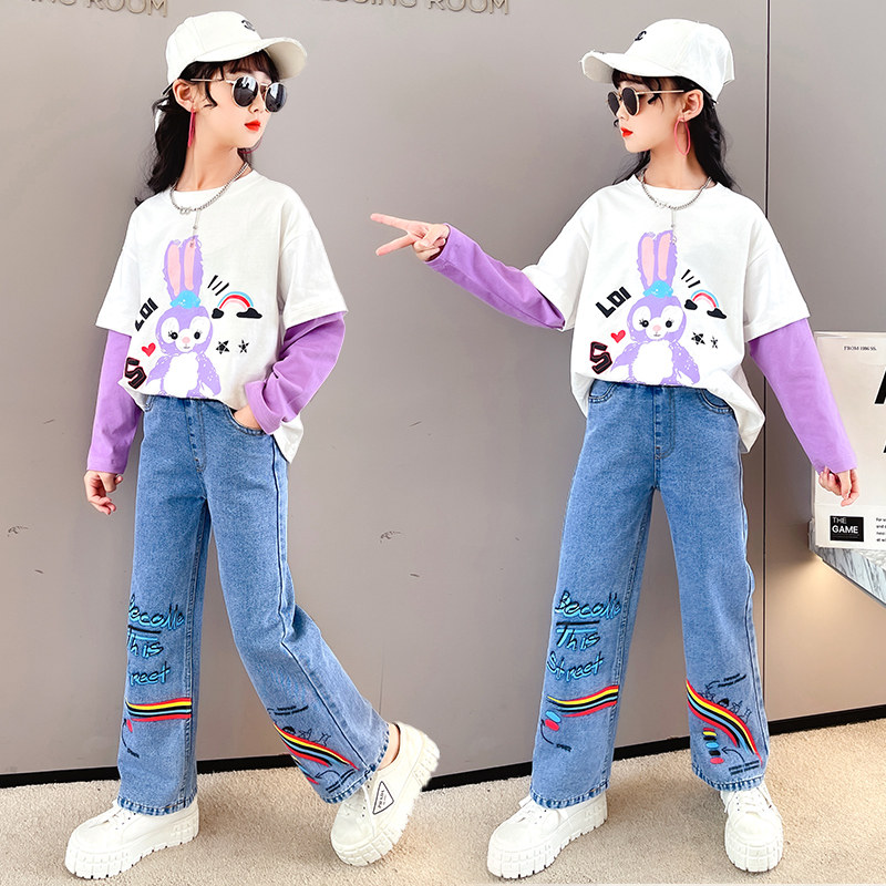 Girl Spring Clothing Suit 2022 New CUHK Children's Tennis Red Girl Foreign Pie Children Baby Spring Autumn Trendy Two Sets