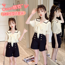 Girls Summer Fashion Suite 2022 Summer new CUHK Girl Child Shorts Fashion Casual Children Clothing Two Sets Tide