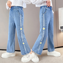 Girl Denim Broadlegged Pants 2022 Spring Autumn New Children Han Version Loose Pants CUHK Girl Girl Autumn Long Pants