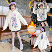 Girls woolen sweater 2021 Autumn winter new CUHK Fairy Ocean Gas Plus Suede Thickened Sheep Lamb Girl Weaters Coat