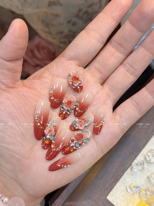 Little Spicy Girl·【Peony】National Style Elegant Blush Gradient Peony Flower Brightening Handmade Wearable Nails