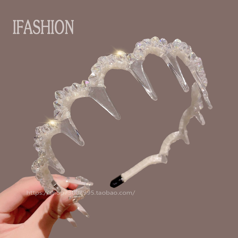 New High-End Luxury Crystal Hairband with Teeth, High-End Design, Rhinestone-Studded, Thin Style Headband for Washing Face