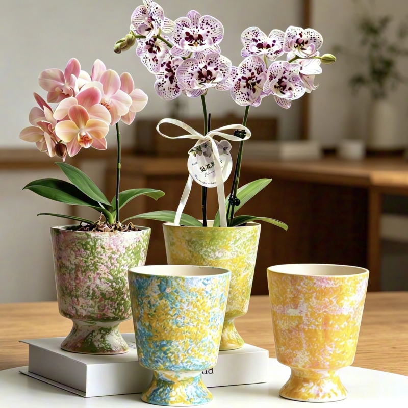 New Chinese-Style Colorful Reactive Glaze Ceramic Orchid Flower Pot for Living Room Tabletop Decoration, Flower Arrangement Vessel, Green Plant Flower Vase New Chinese-Style Colorful Reactive Glaze Ceramic Orchid Flower Pot for Living Room Tabletop Decoration, Flower Arrangement Vessel, Green Plant Flower Vase