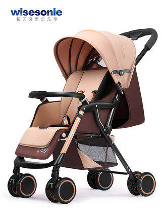 Baby stroller can be sat down to sleep with light folding large space widening to lengthen large-age children two-way trolley
