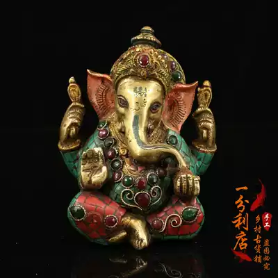 Nepal antique gilt bronze painted weevil God of wealth Thai Tantric Elephant God Tibetan Buddha Statue Lucky suction God of wealth statue