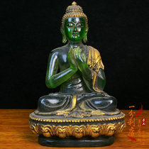 古玩收藏西藏描金老琉璃释迦牟尼坐佛摆件回流居家玄关供奉老佛像