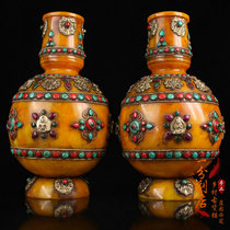 Nepalese craftsmanship old beeswax inlaid auspicious eight treasures vase ornaments a pair of returned early acquisition old goods ornaments