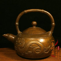 Antique collection pure copper old copper pot lift beam dragon and phoenix Chengxiang teapot old bag pulp home tea ceremony small ornaments