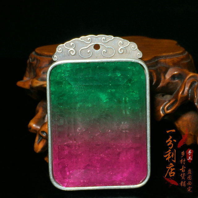 Nepal handmade old silversmith court sterling silver set tourmaline gemstone old object silver pendant necklace accessories