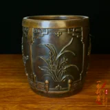 Сбор антиквариатов, четыре сокровища, чистого бронзового бамбукового хризантемы, книжная ванна, старая медная арт сплошной ручки