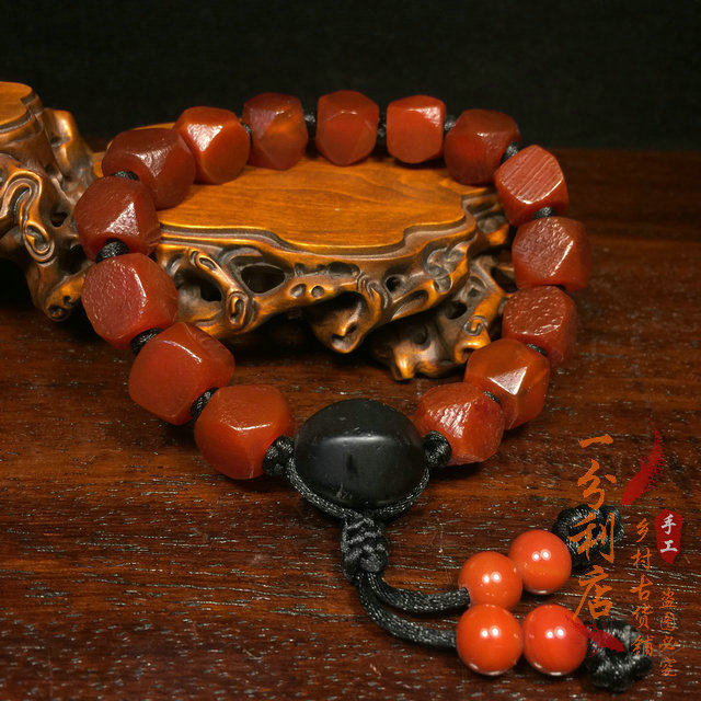 West Asian natural old pit red agate Tang eight-edged hand chisel male bead life gift Buddha bead rosary bracelet female
