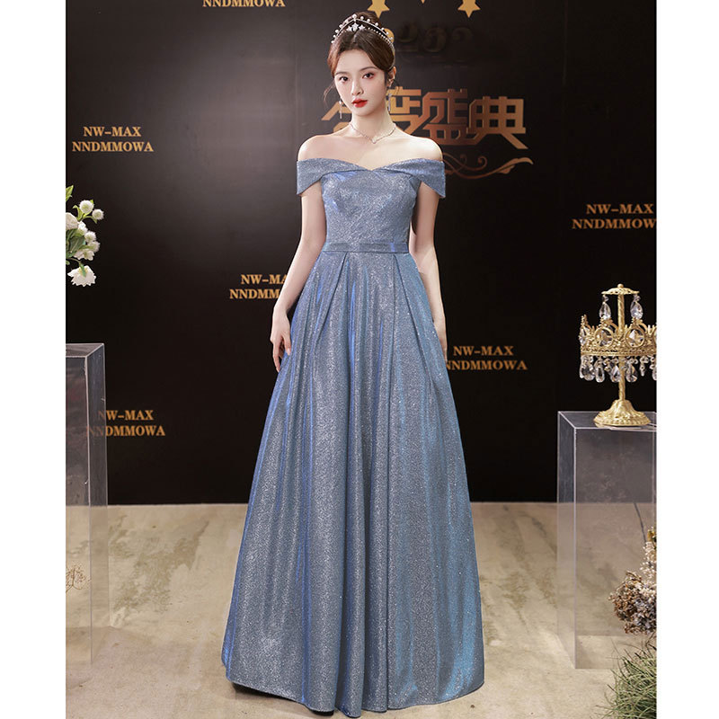Starry Sky Evening Dress 2026 New Long Style Sparkling Off-Shoulder Host Banquet Choir Conductor Dress Long Skirt for Women