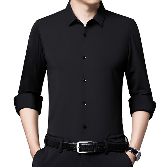 Hengyuanxiang seamless anti-wrinkle shirt men's thin long-sleeved spring and summer new dad spring mulberry silk casual shirt for men