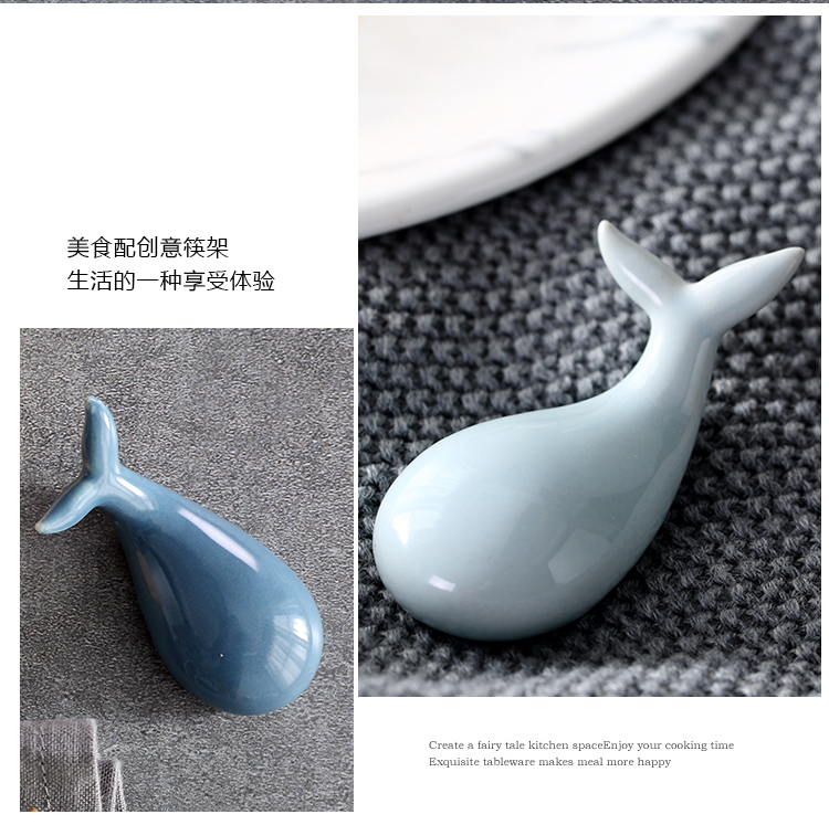 Sáng tạo dễ thương gốm nhà cá voi đũa giữ cá tính đũa đũa đũa đũa muỗng bộ đồ ăn bàn khay gỗ đựng thức ăn