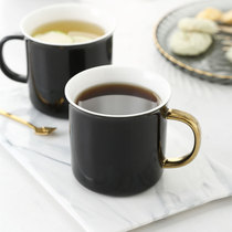 Ceramic Mark Cup With Spoon Creative Gold Handle Black Personality Couple Men And Womens Milk Cup Home Water Cup Teacup Cups