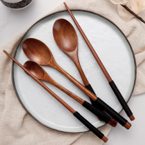 Environmentally friendly creative Japanese portable wooden chopsticks wooden spoon set rice spoon coffee spoon natural wooden chopsticks spoon tableware