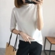 Áo len cổ lọ cao 5 điểm tay áo len mùa thu đông cho nữ phiên bản Hàn Quốc của áo len màu kẹo tay áo chạm đáy phần mỏng