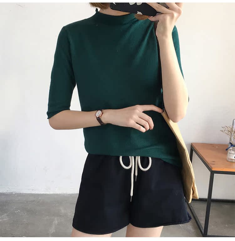 Áo len cổ lọ cao 5 điểm tay áo len mùa thu đông cho nữ phiên bản Hàn Quốc của áo len màu kẹo tay áo chạm đáy phần mỏng thiết kế thời trang nữ