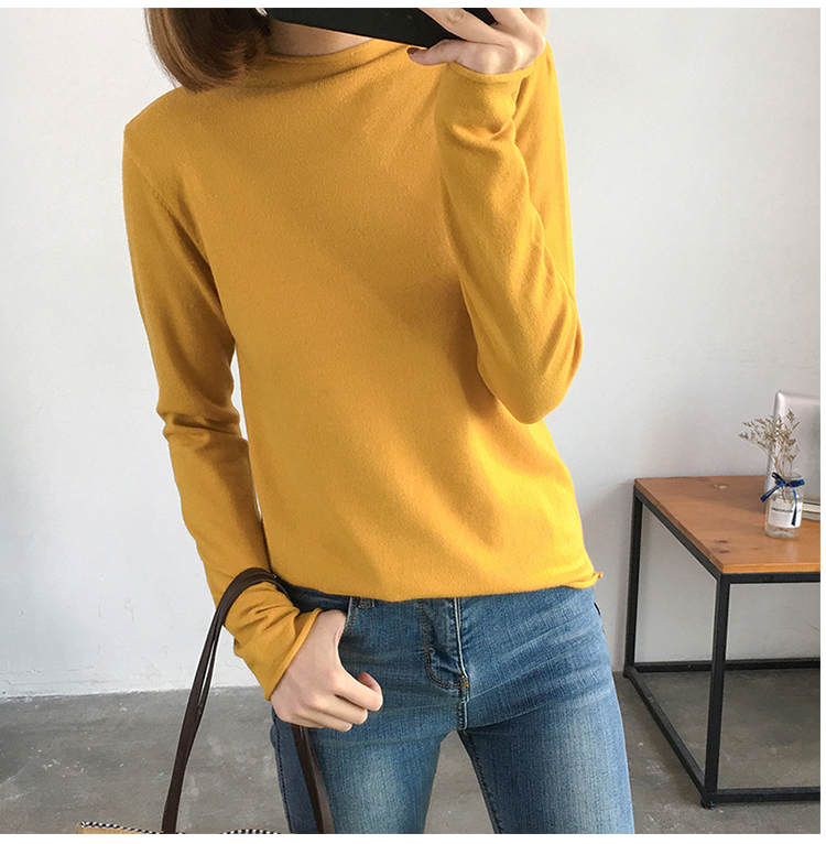 Áo len cổ lọ cao 5 điểm tay áo len mùa thu đông cho nữ phiên bản Hàn Quốc của áo len màu kẹo tay áo chạm đáy phần mỏng thiết kế thời trang nữ