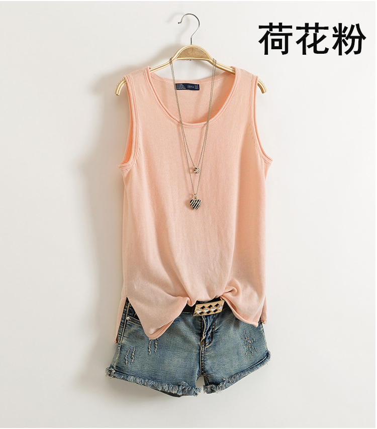 Kích thước lớn cotton nhỏ yếm nữ mùa hè I-word không tay đan đáy áo sơ mi ngắn phần vừa dài mặc rộng áo thun sát nách nữ