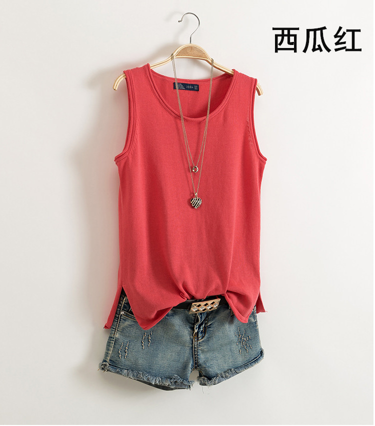 Kích thước lớn cotton nhỏ yếm nữ mùa hè I-word không tay đan đáy áo sơ mi ngắn phần vừa dài mặc rộng áo thun sát nách nữ