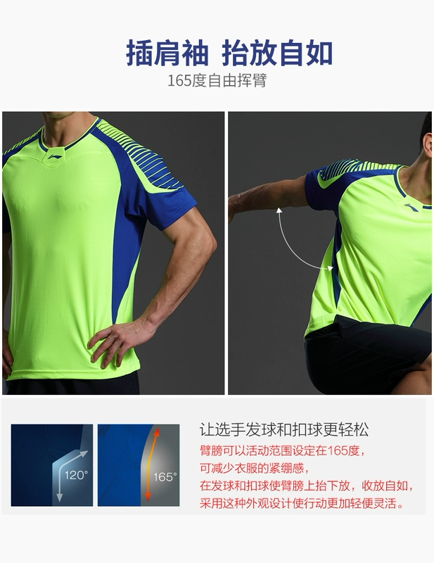 Li Ning cầu lông mặc của nam giới thể thao đích thực văn hóa áo sơ mi nhanh chóng làm khô thoáng khí mồ hôi thấm ngắn tay T-Shirt áo mùa hè