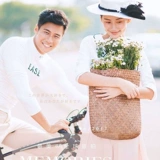 [旅拍婚纱拍摄影道具编织袋手提包影楼外景拍照田园清新主题花篮]