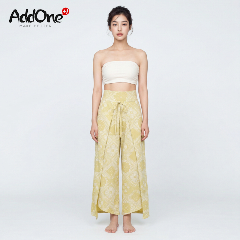 Addone+1 Niche Design Yoga Casual High-Waisted Front-Tie Wide-Leg Pants with Irregular Hem Bohemian Style Addone+1 Niche Design Yoga Casual High-Waisted Front-Tie Wide-Leg Pants with Irregular Hem Bohemian Style