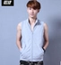 Mùa hè không tay trùm đầu thể thao vest nam tự tu luyện có thể được in áo hoodie mỏng phần thể dục cotton áo khoác cardigan - Áo vest cotton Áo vest cotton