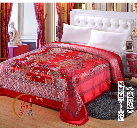 Hàng Châu lụa cưới giường thổ cẩm thổ cẩm cưới giường ngủ trải giường váy trải giường tấm phong cảnh Baizi hình Long Phong Thành Tường mua ga giường spa
