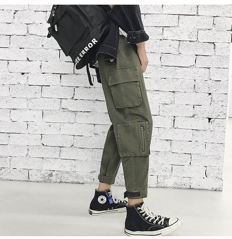 Wozi mùa thu mới thủy triều thương hiệu cá tính overalls quần hoang dã giản dị quần trẻ chín điểm quần