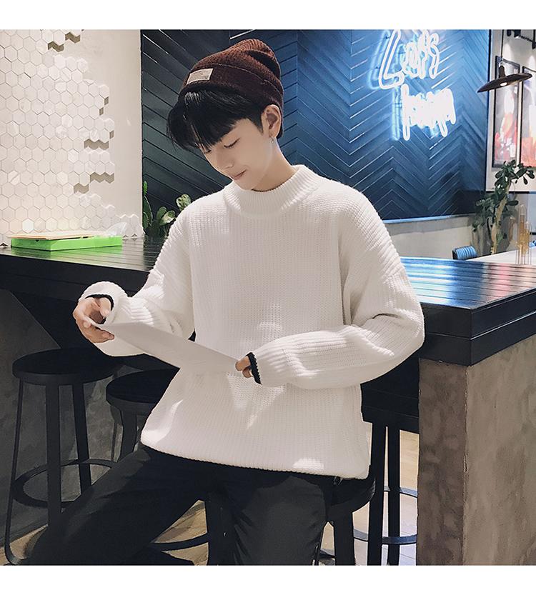 2018 Thu Đông mới đôi mẫu Hàn Quốc áo len màu rắn hoang dã Phong cách áo len nam cổ rộng giản dị quần áo nam