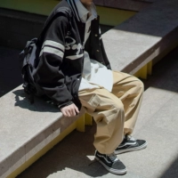 Японские ретро однотонные штаны, свободный прямой крой