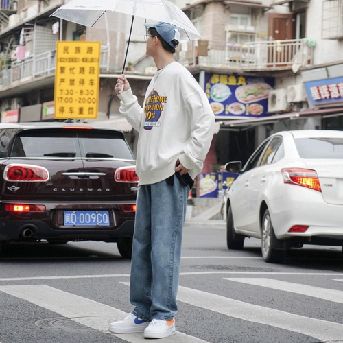 Осенние ретро прямые свободные джинсы, штаны, в корейском стиле, подходит для подростков