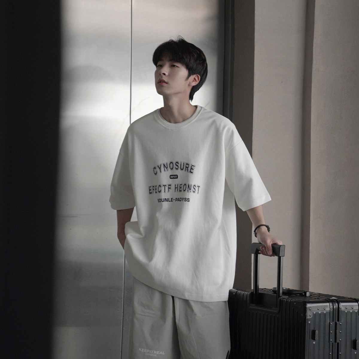 H240g Wo Mr. Gentleman Summer Clothing Men Short Sleeve T-shirt Letter Printed Casual Round Collar T-shirt Student Loose Half Sleeve