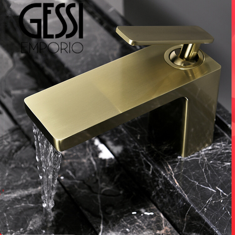 Italian Gessi All-Copper Basin Faucet Brushed Gold Countertop Faucet Washbasin Hot and Cold Faucet