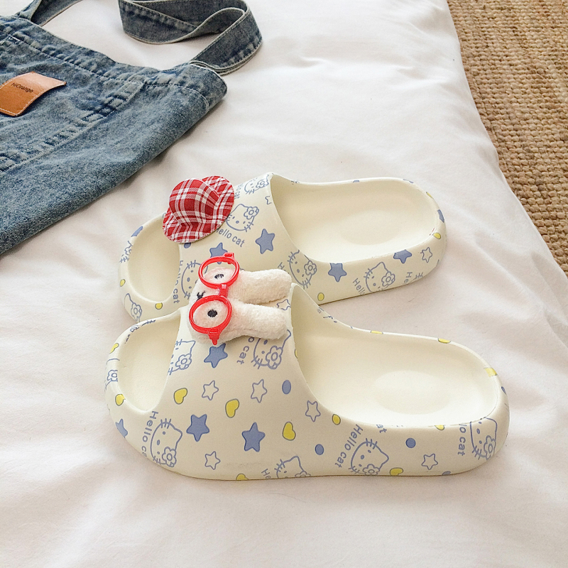 Student Dormitory Cute Cartoon Print Thick-Soled Non-Slip Anti-Odor Home Indoor Slippers for Women, Soft-Soled Sandals for Outdoor Wear