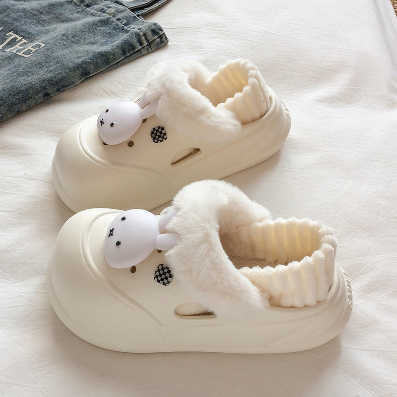 Cute Thick-Soled Cotton Slippers for Women, Winter Non-Slip Soft-Soled Indoor Warm Plush Detachable Cotton Shoes