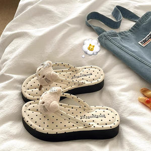 Cute 4.0 Thick-Soled Kt Cat Polka Dot Flip-Flops for Women, Summer Outdoor Wear, Height-Increasing, Non-Slip Beach Thong Sandals