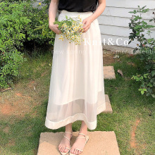 Knitco white high waisted slim A-line skirt, summer new Korean fashion mesh flowing fairy air umbrella skirt