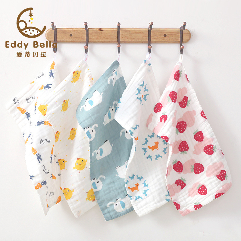 Six floors with high density of cotton small towels full cotton square towel baby children wash face towels with cartoon gauze laces