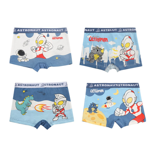 Pure Cotton A-Class Ultraman Children's Summer Thin Boxer Briefs, Toddler and Baby All-Cotton Shorts, 4-Pack