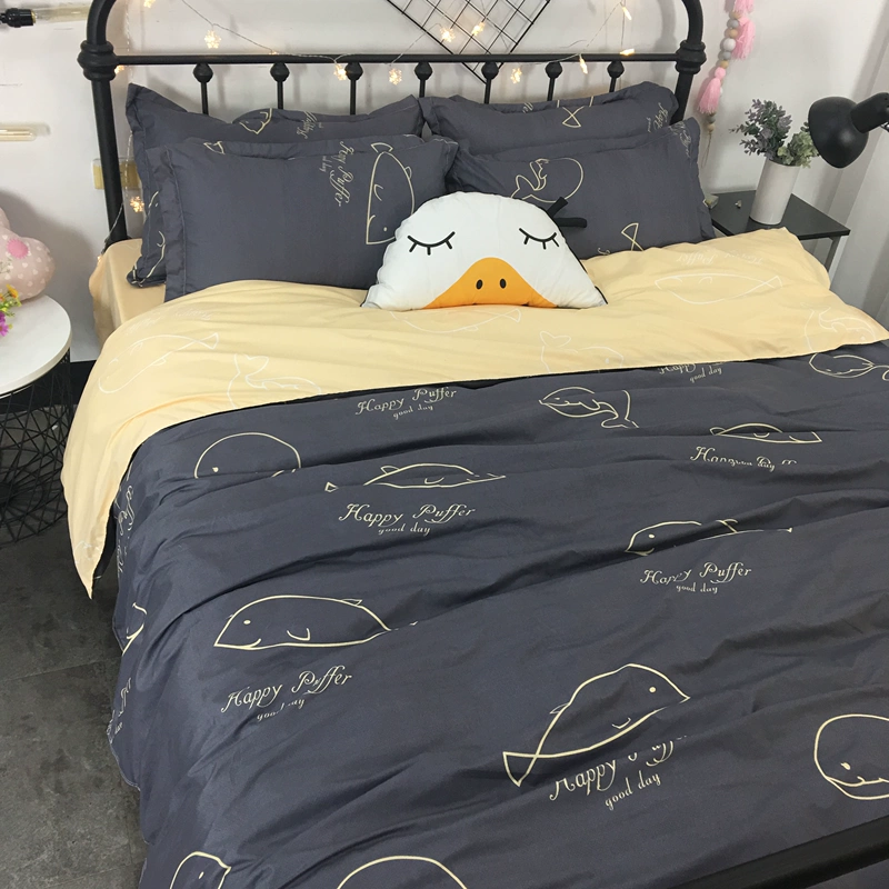 Phim hoạt hình đơn giản cá voi nhỏ bốn mảnh đặt 1,5 tờ 2.0 chăn đôi chăn 1,2m sinh viên ba mảnh