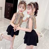 Girls summer suit 2021 new summer leisure childrens big childrens clothing Korean version of foreign style fashionable two-piece tide