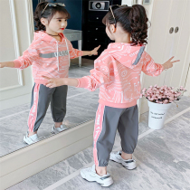 Girls spring suit 2021 New Chinese childrens spring and autumn girls foreign style Korean childrens sports and leisure two-piece set