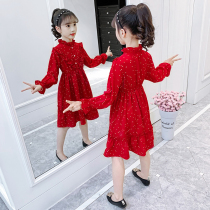 Korean girl dress 2021 new spring dress childrens clothing spring and autumn childrens foreign fashion tide red princess skirt