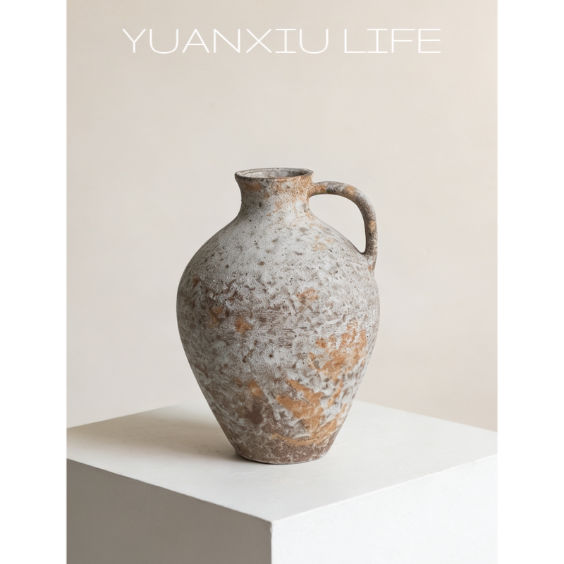 Song-Style Aesthetics, Wabi-Sabi Zen Beauty, Stunningly Beautiful Vase, Super Attractive High-End Hydroponic Flower Arrangement Vessel, Unique and Beautiful Double-Eared Ceramic Pot